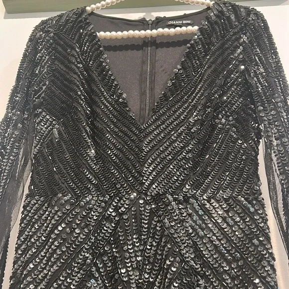Gianni Bini black bead Sequin embellished Bodycon Mini cocktail Dress size 2 - Picture 5 of 8
